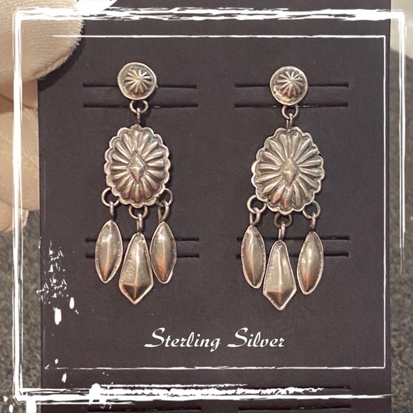 Signed-Terry Charlie Navajo Sterling Silver Concho Dangle Earrings